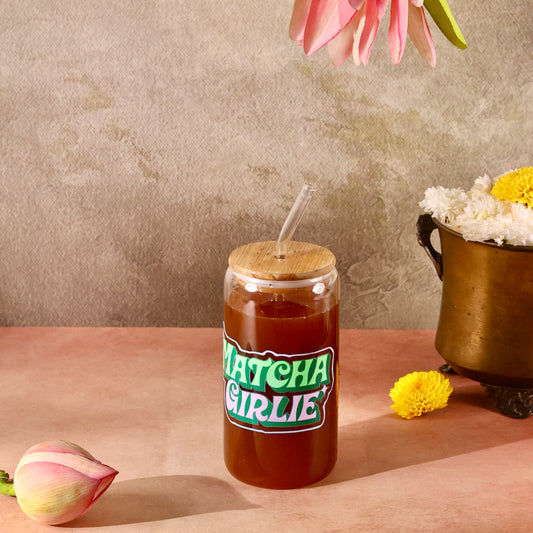 Matcha Girlie Ophelia Glass Sipper - with UV DTF sticker