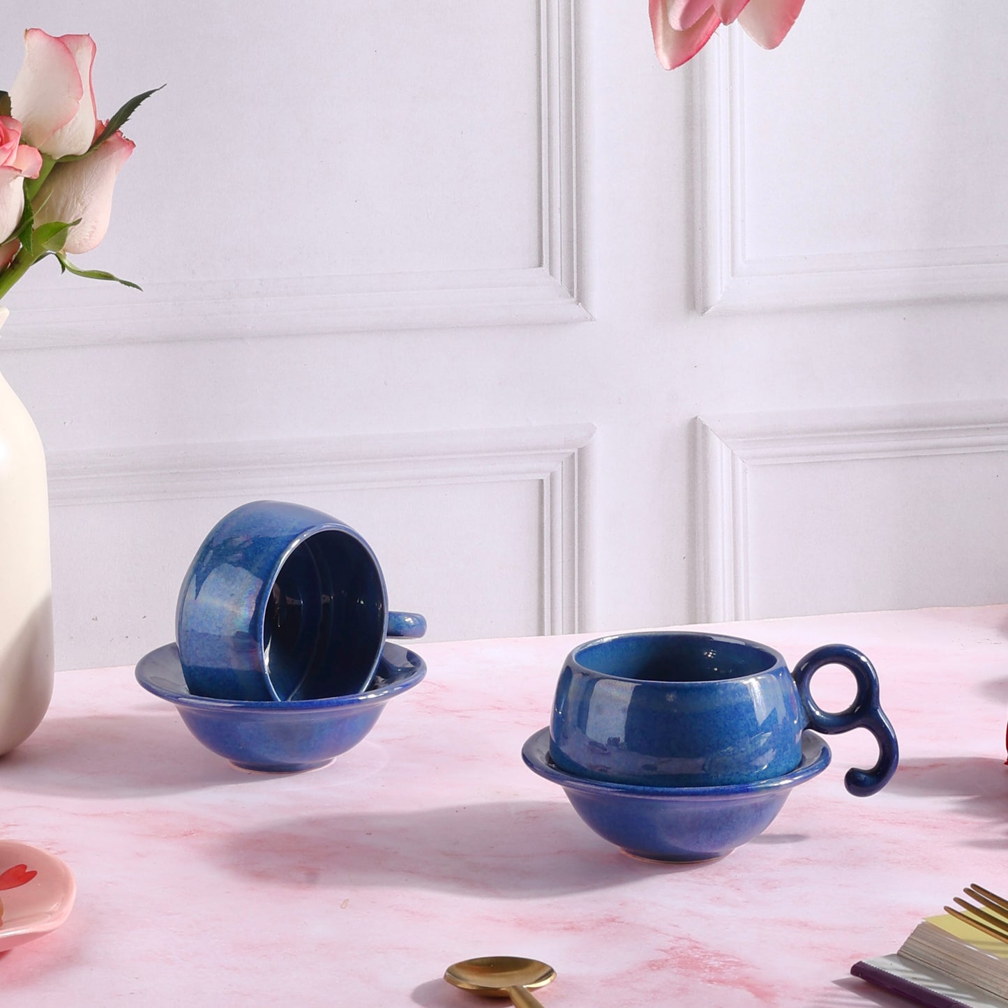 Blue Medusa Contemporary Cup and Saucer Small