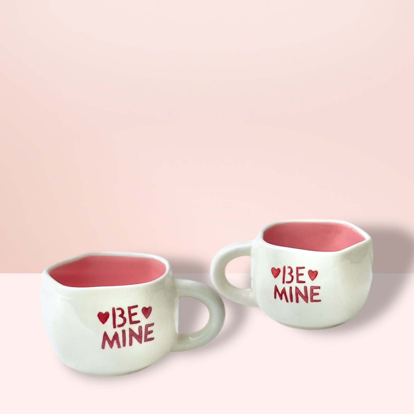 Uneven Pink Be Mine Mugs - Set of 2