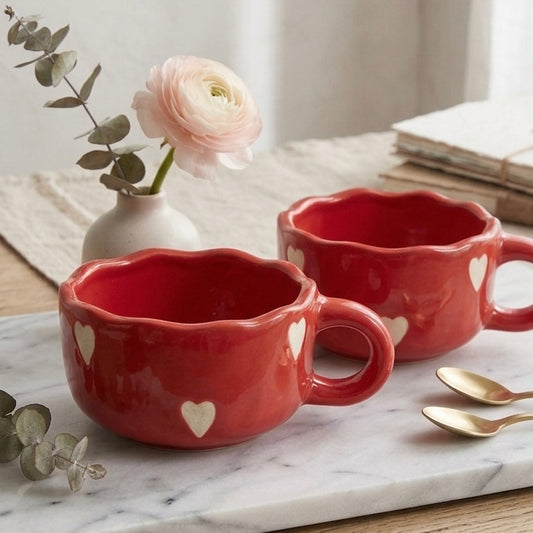 Red-y for Love Wide Cappuccino Mugs - Set of 2 with minor imperfections