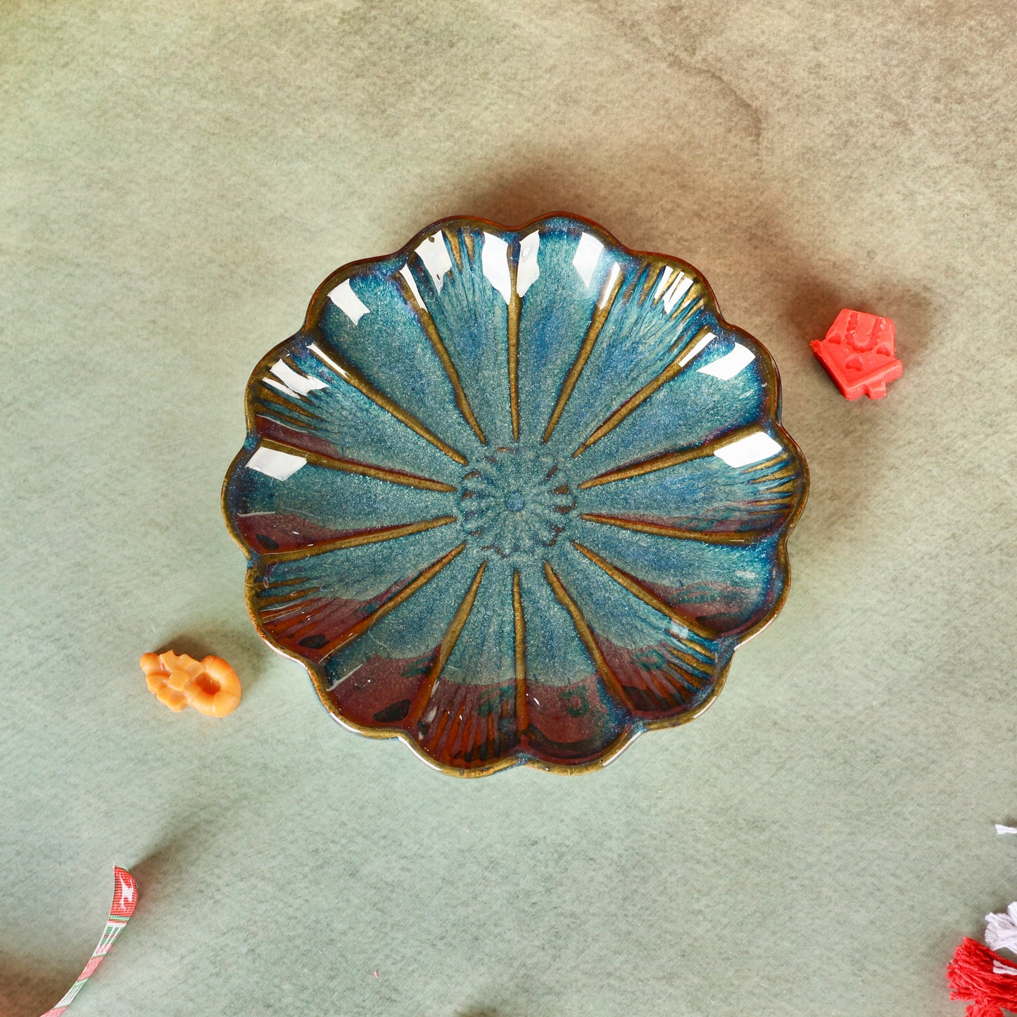 Vera Blue Studio Pottery Scalloped Plate or Trinket Dish