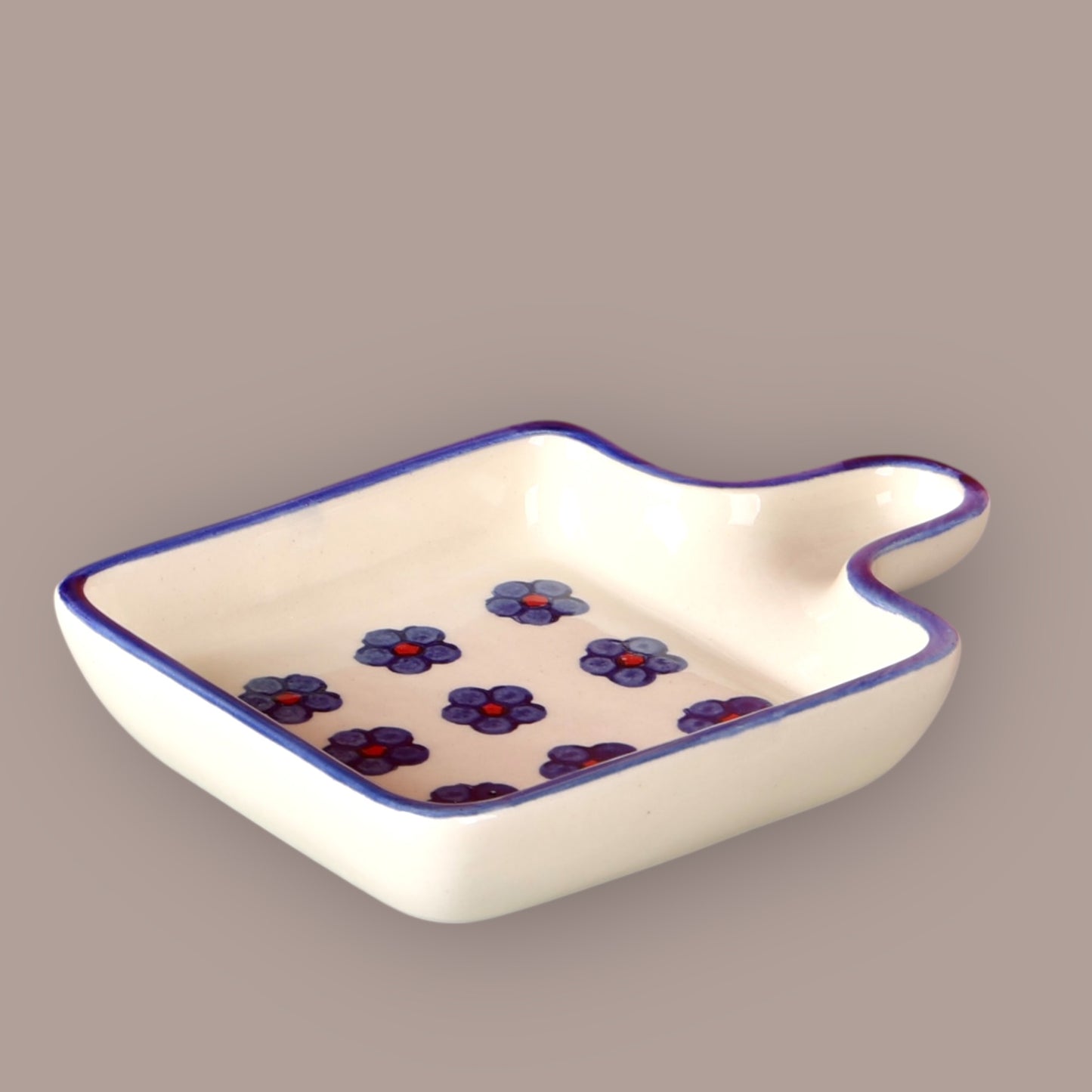 Blue and Red Floral Handpainted Handle Platter
