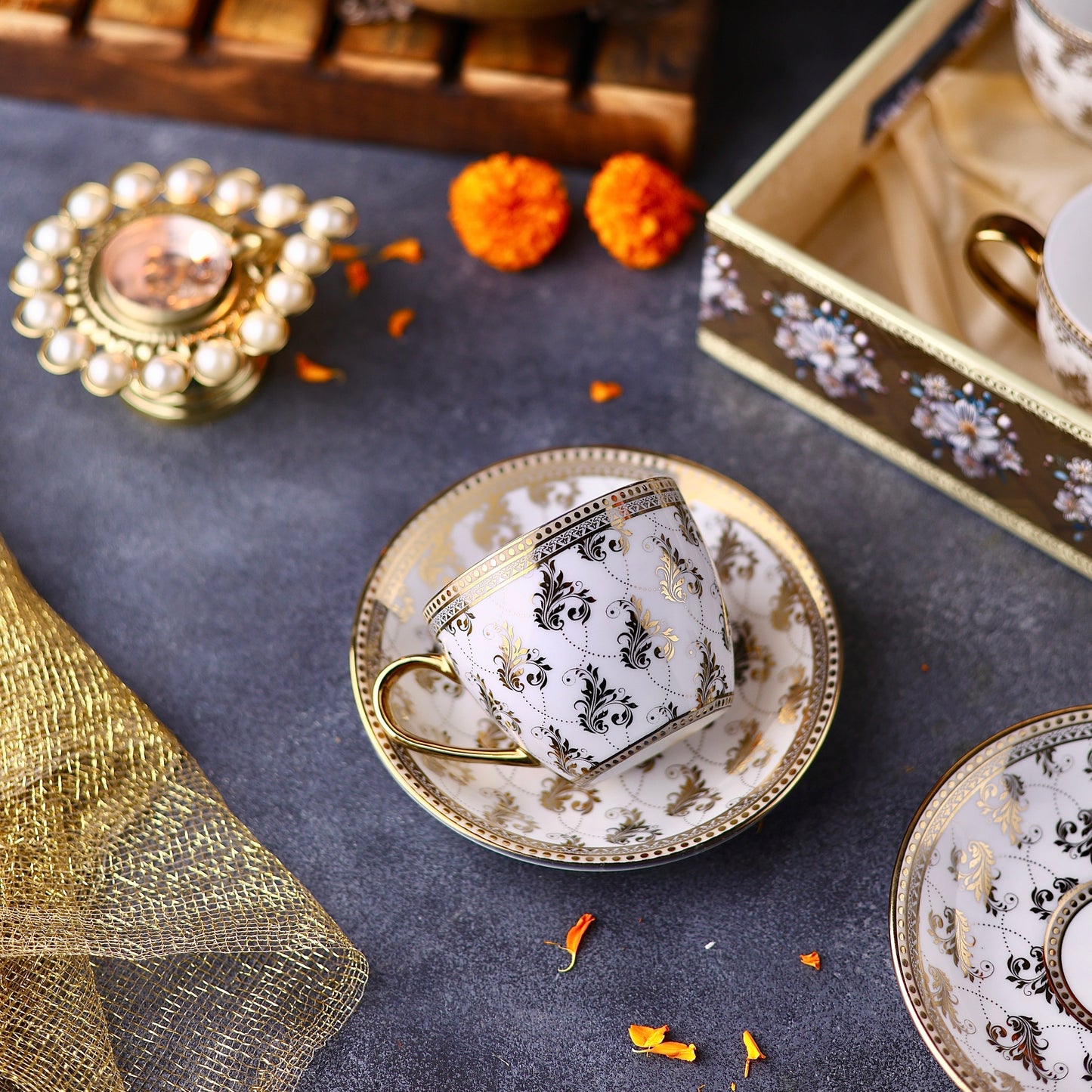 Vintage Gold Plated Porcelain Cup and Saucer