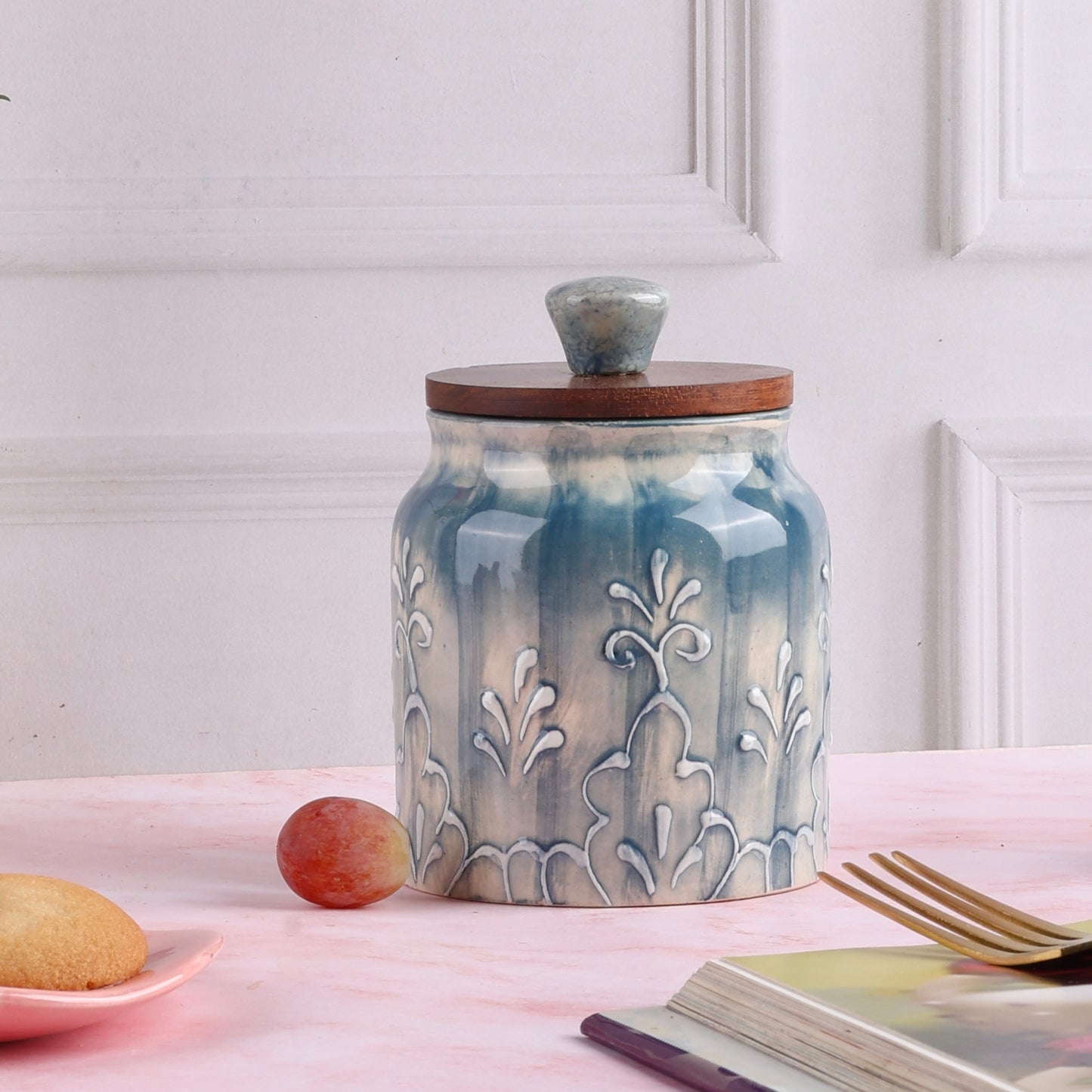 Embossed Grapevine Airtight Ceramic Jars