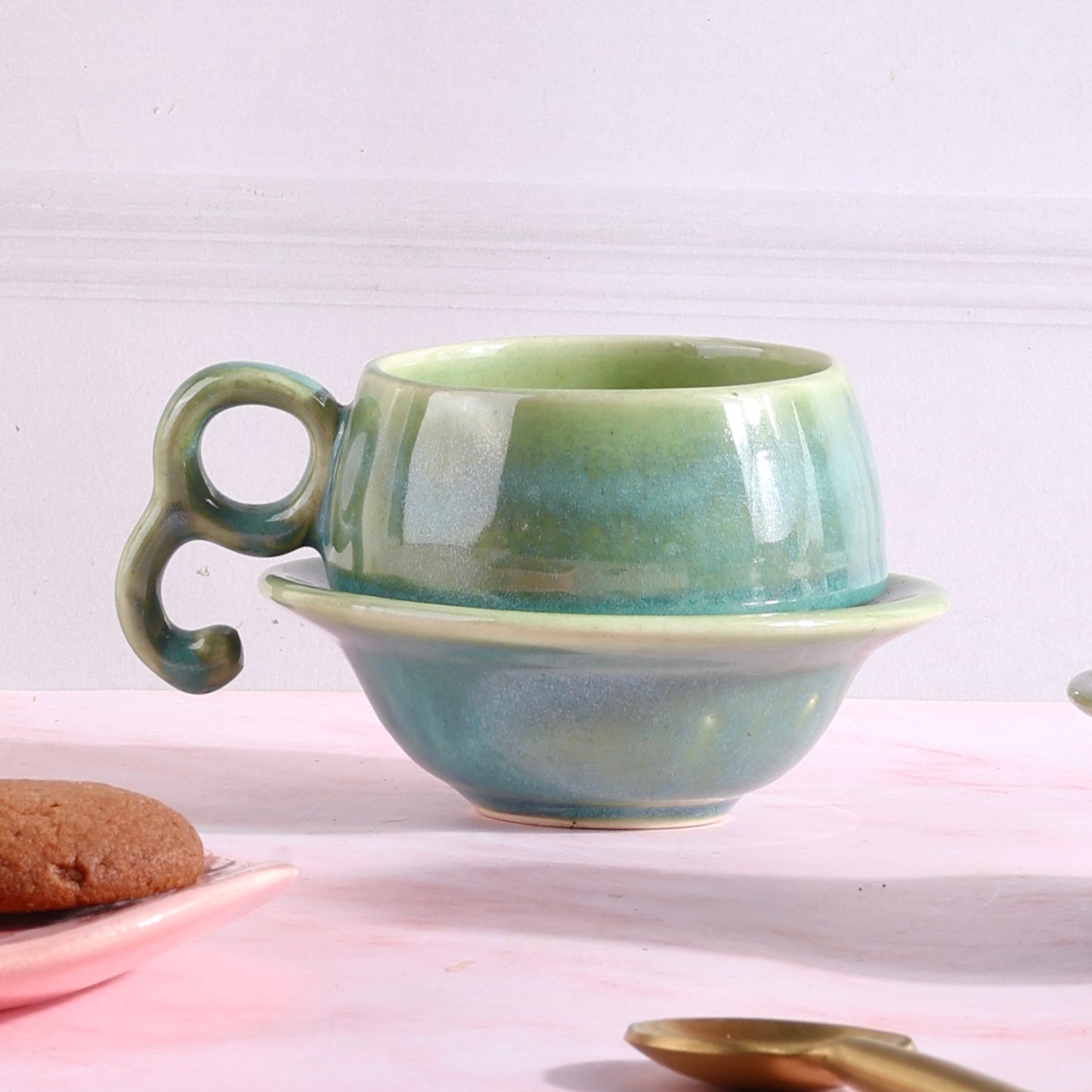 Green Medusa Contemporary Cup and Saucer Small