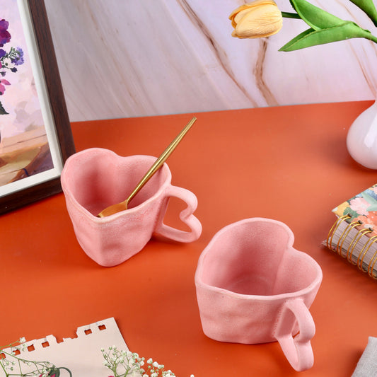 Handmade Pink and Teal Heart Shaped Mugs - Set of 2