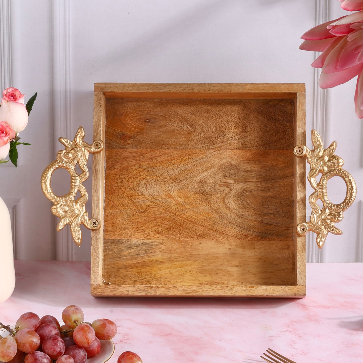 Ornate Wooden Square Tray