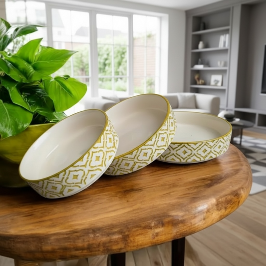 Green Lattice 3 Piece Nesting Flat Bowl Set