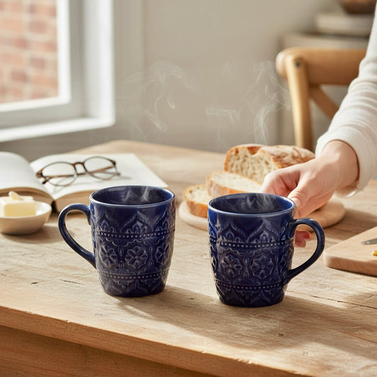 Rooh Blue Embossed Mug - Set of 2