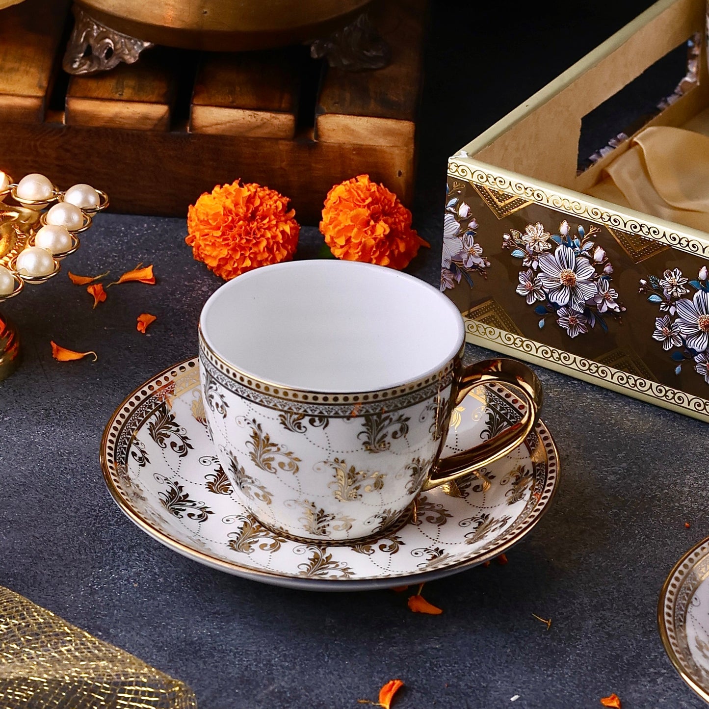 Vintage Gold Plated Porcelain Cup and Saucer