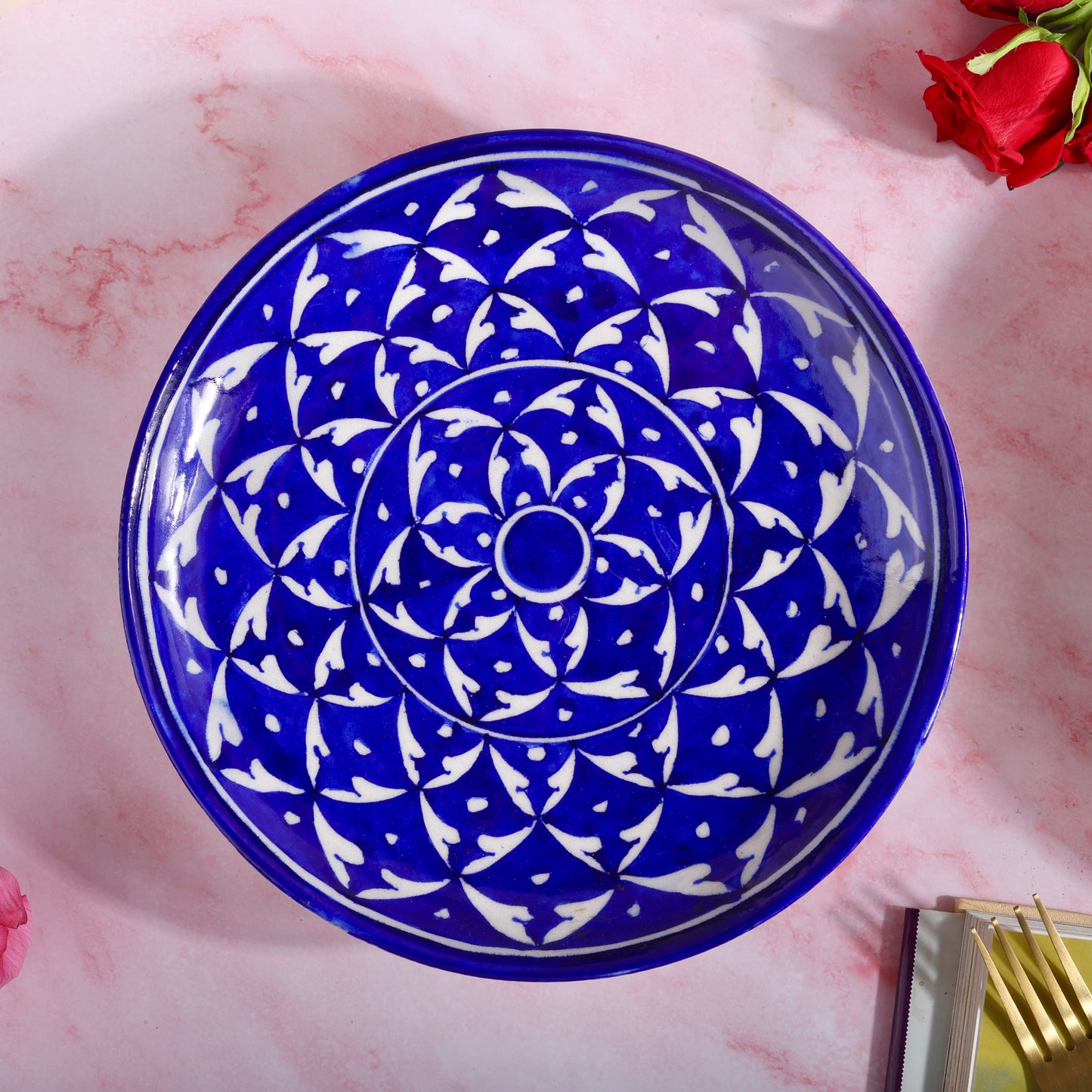 Jaipur Blue Pottery Handpainted Wall Plate Large