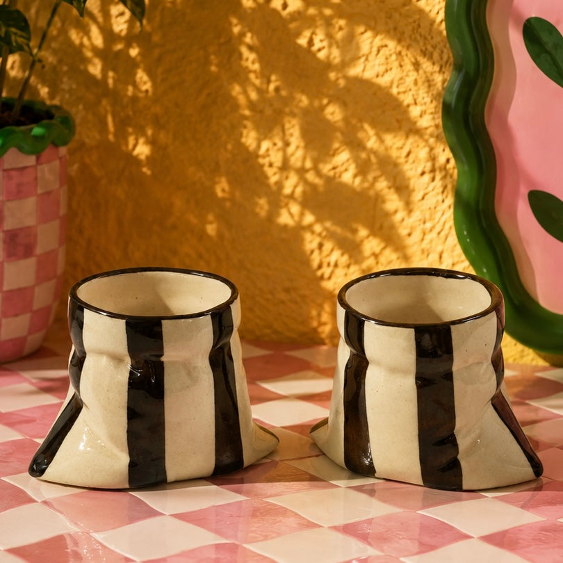 Handmade Bold Stripes Slouchy Handleless Mugs Small