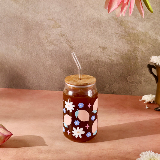 Peachy Affair Ophelia Glass Sipper - with UV DTF sticker