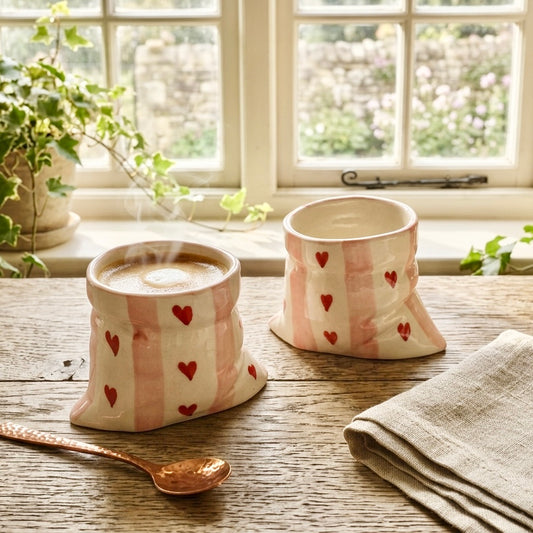 Handmade Pink Stripes Slouchy Handleless Mugs Small - Set of 2