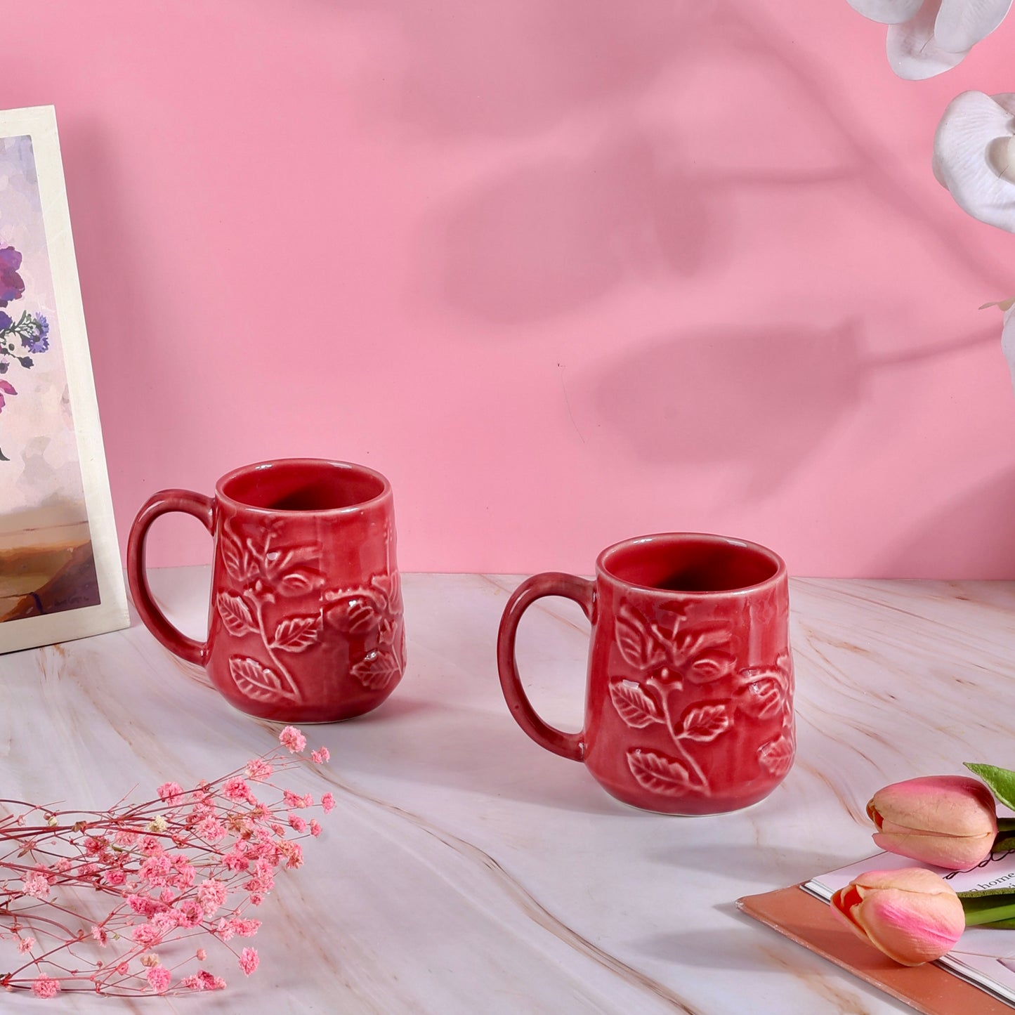Red Hibiscus Mug - Set of 2