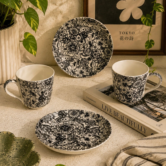 Elegant Soirée Monochrome Cup and Saucer Set