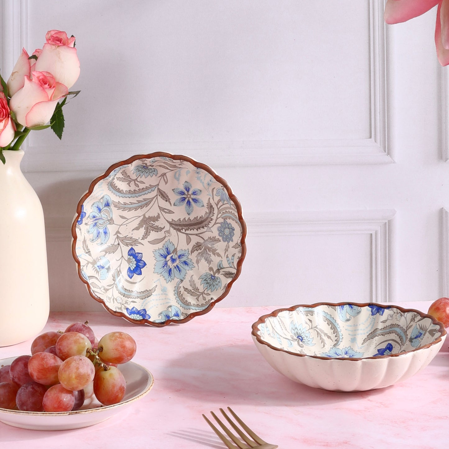 Indrani Bagh Tray and Scalloped Bowls