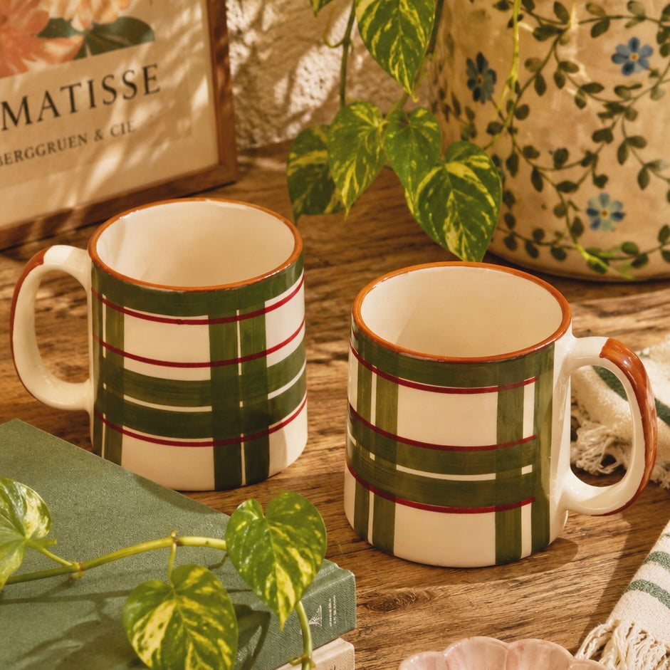 Tartan Checks Handpainted Mugs - Set of 2