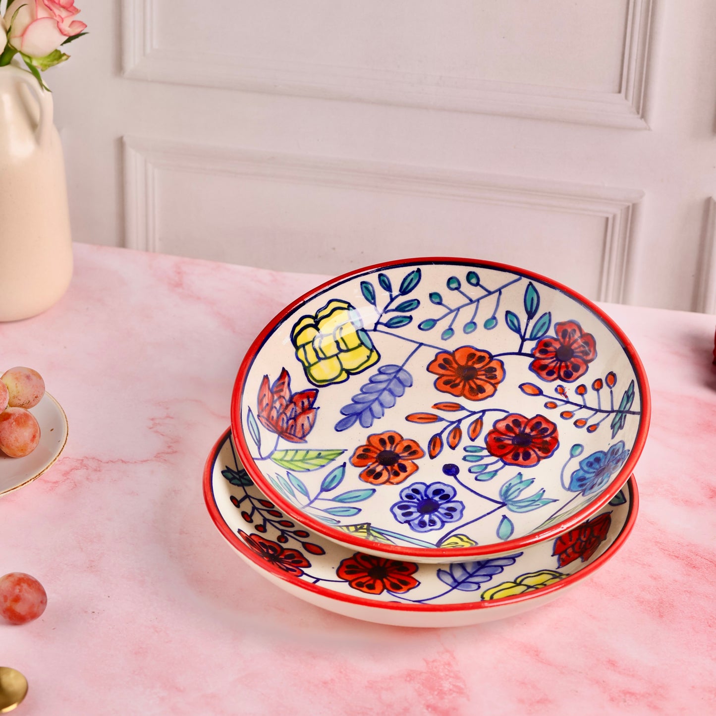 Handpainted Bloom Shallow Bowl - Pack of one