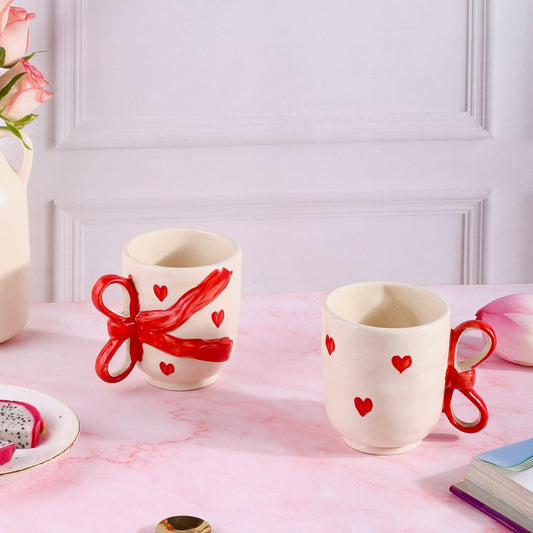 Coquette Handmade Bow Heart Mug - Set of 2
