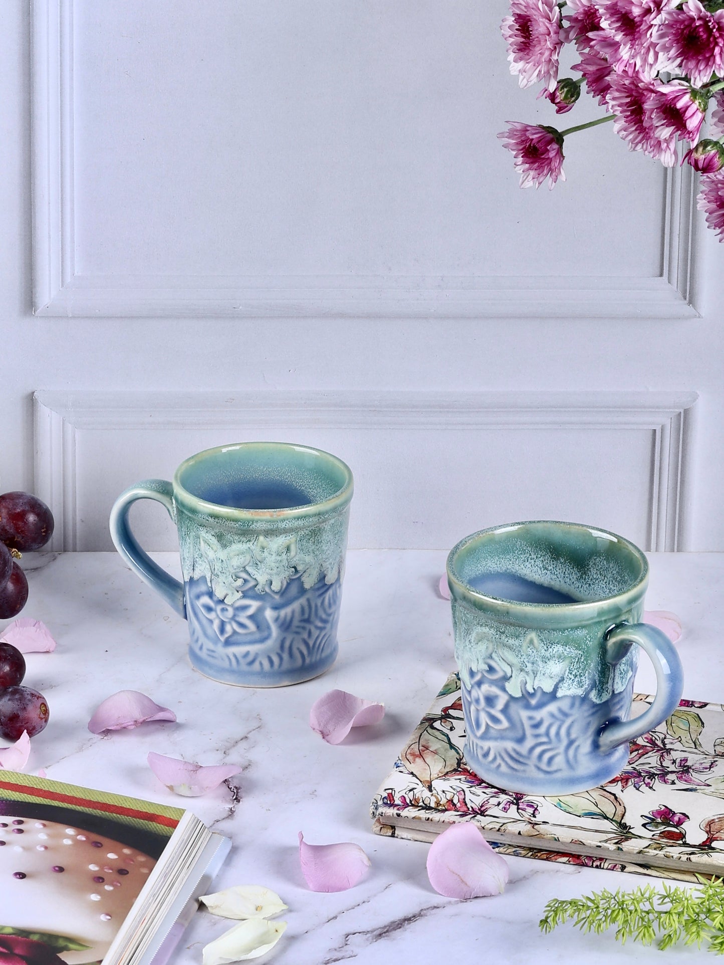 Embossed Dreamy Pastel and Heer Brown Mugs - Set of 2