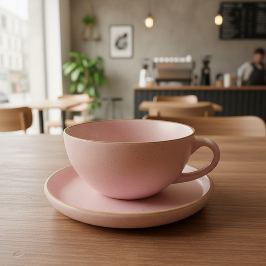 Gigi Matte Pastel Pink Speckled Large Cappuccino Cup and Saucer - Pack of 1