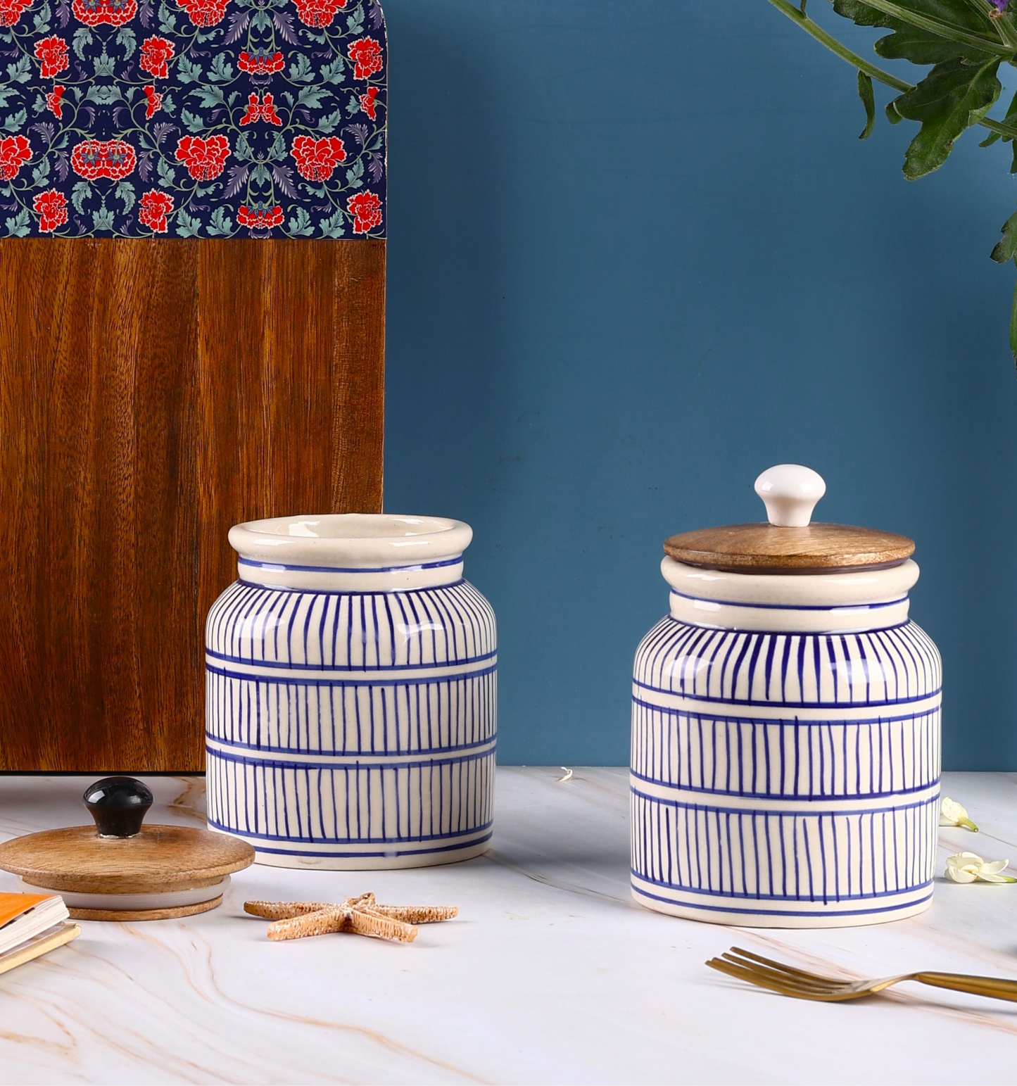 Handpainted Airtight Ceramic Jar - Pack of one