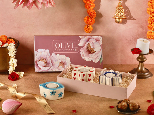 Handpainted Ceramic t-light holder Gift Hamper - Pack of 3