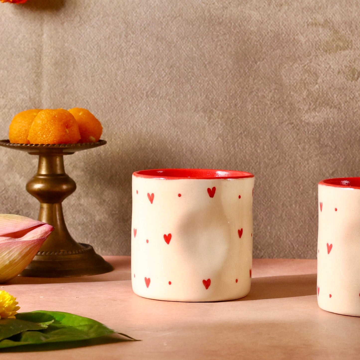 Roshni-e-Gulab Scented Premium Candle in reusable heart ceramic pinched glass - pack of one