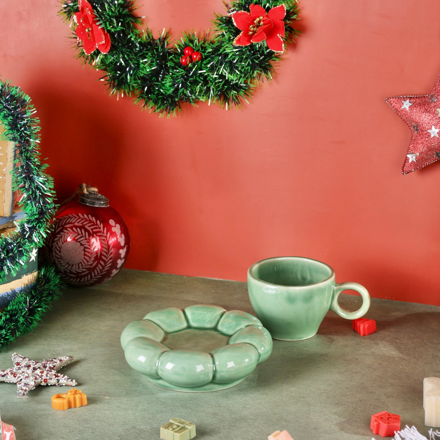 Dream Cloud Whimsical Cup & Saucer Set - Green