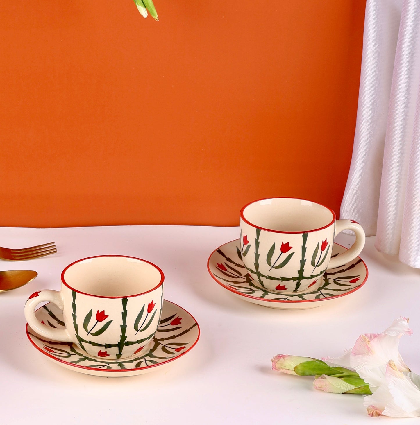 Bagh Handpainted Cup and Saucer - Pack of 1 cup and 1 saucer