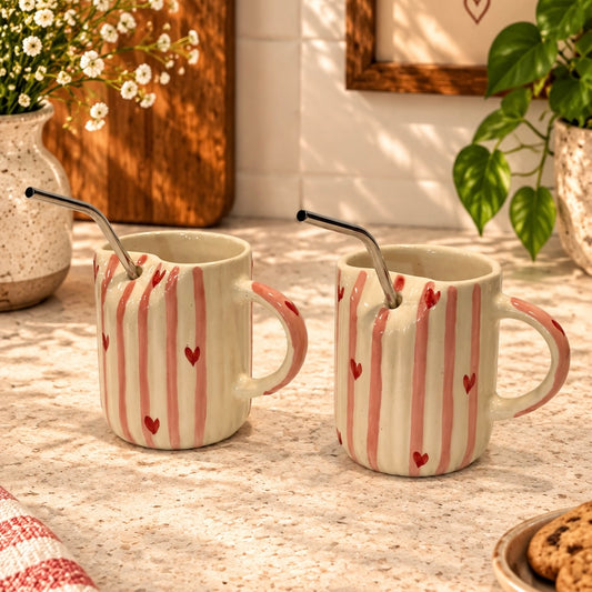 Love at First Sip Mugs with stainless steel straws - pack of two