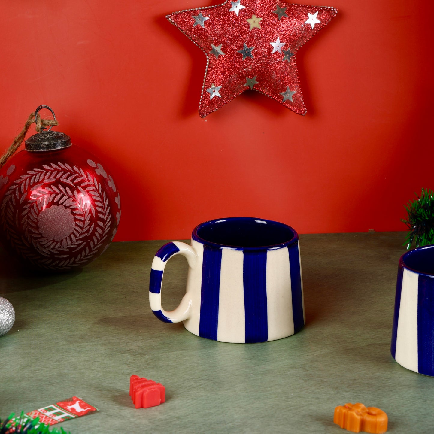 The Zen Stripe Mug Dark Blue - Set of 2