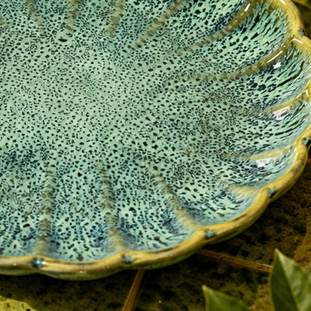 Hira Green Studio Pottery Scalloped Plate or Trinket Dish