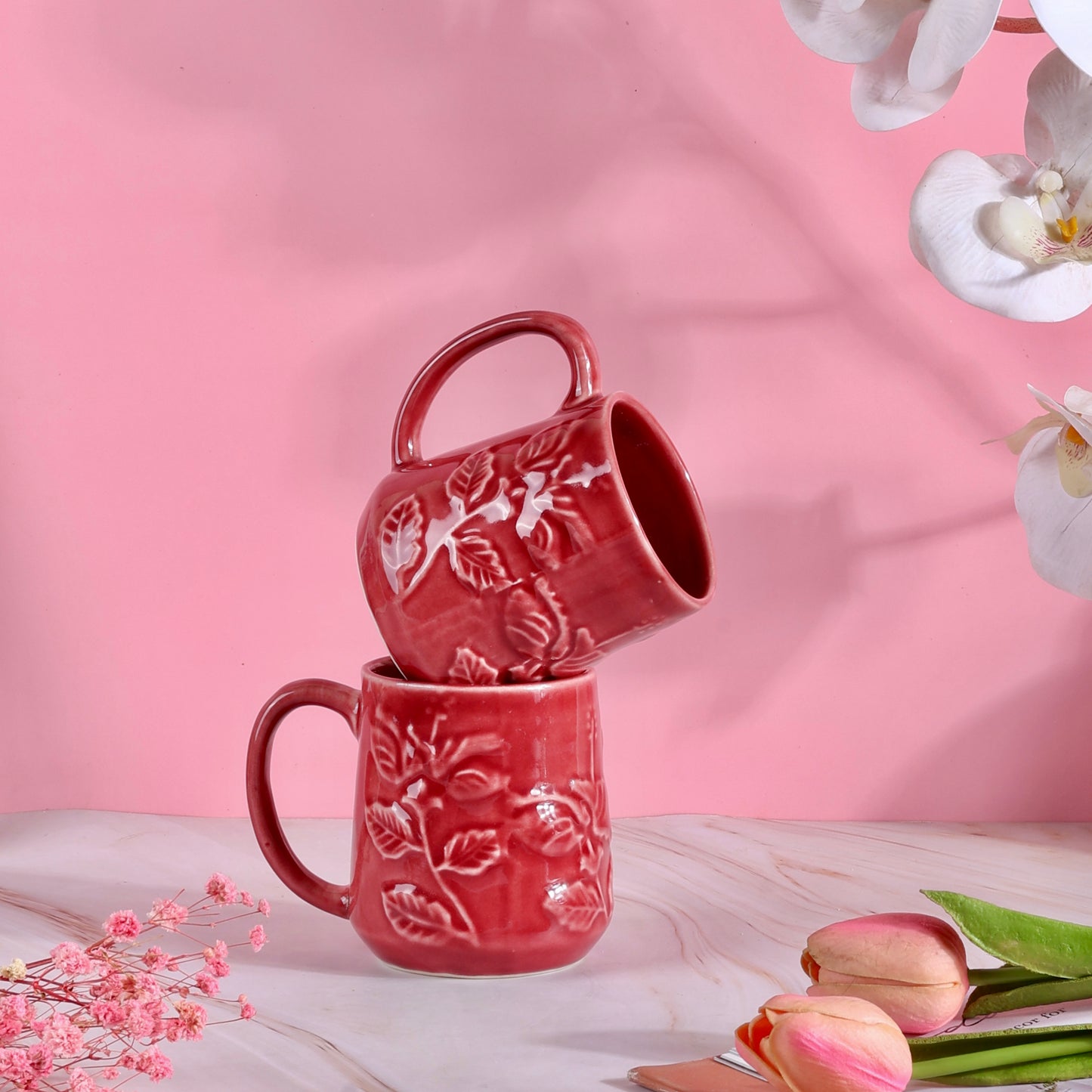 Red Hibiscus Mug - Set of 2