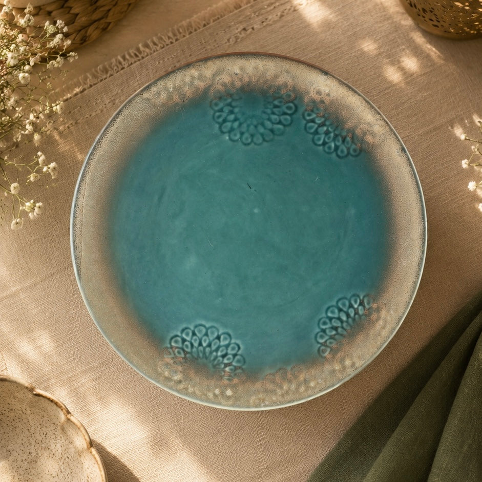 Raga Vintage Embossed Studio Pottery Ceramic Cake Stand