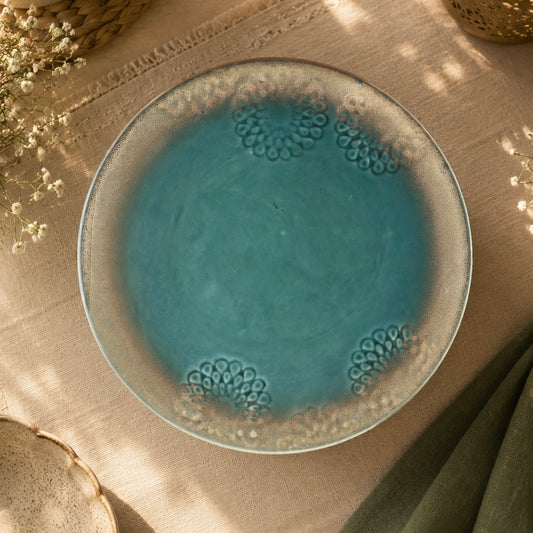 Raga Vintage Embossed Studio Pottery Ceramic Cake Stand