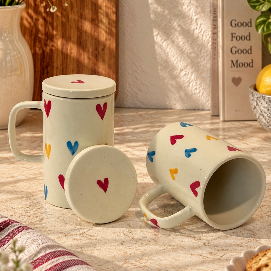 Multi Heart Mug with Lid - Pack of 2