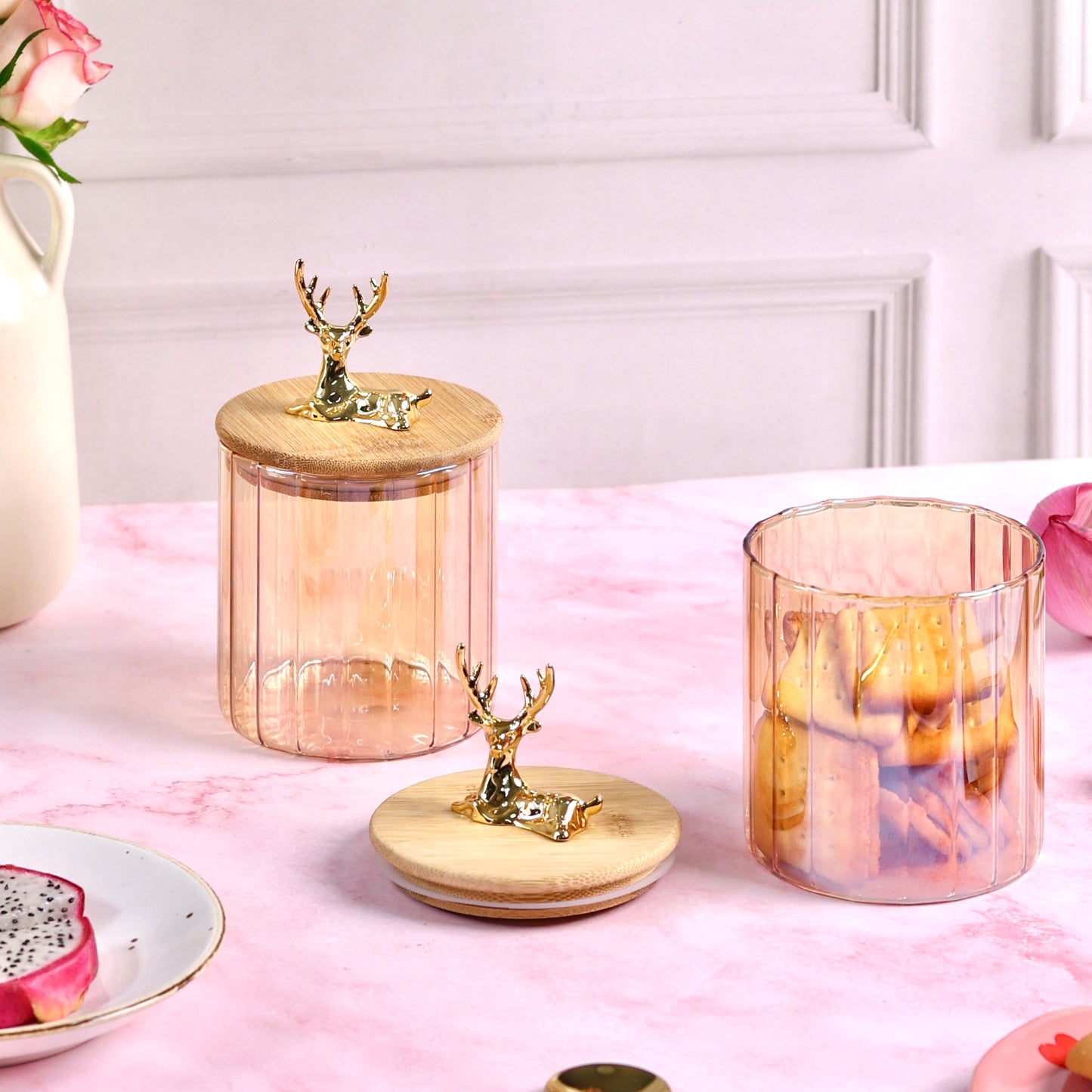 Deer Airtight glass storage jars - Set of 2
