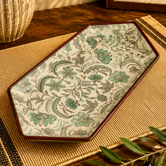 Muted Pastel Phool Bagh Printed Hexagon Platter