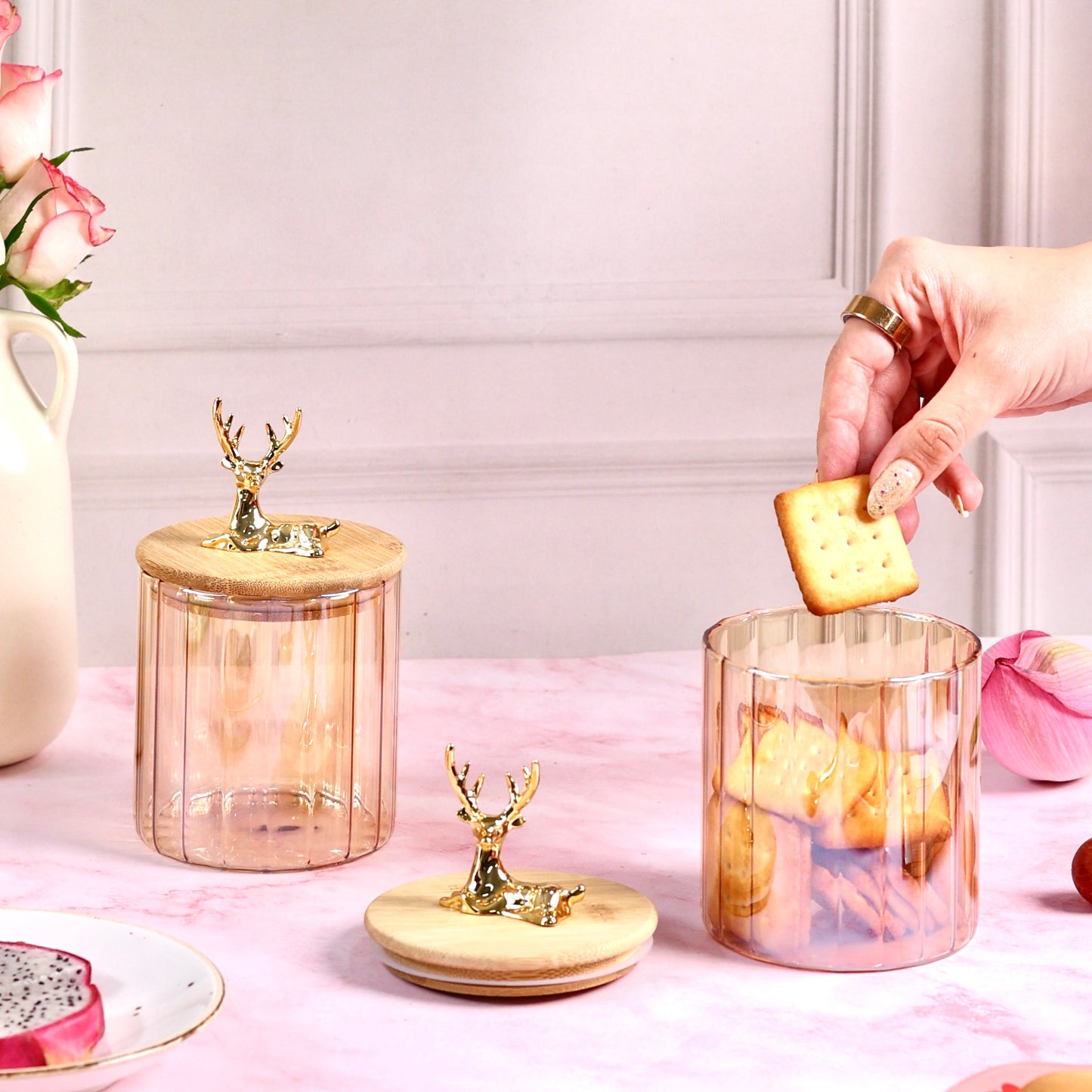 Deer Airtight glass storage jars - Set of 2