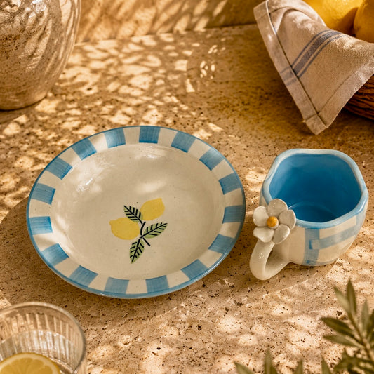 Citrus Stripes Amalfi Pasta Plate and Pixie Flower Mug - Set of 2