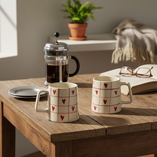 Heart Checked Mug - Set of 2