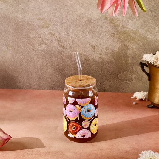 Doughnuts Ophelia Glass Sipper - with UV DTF sticker