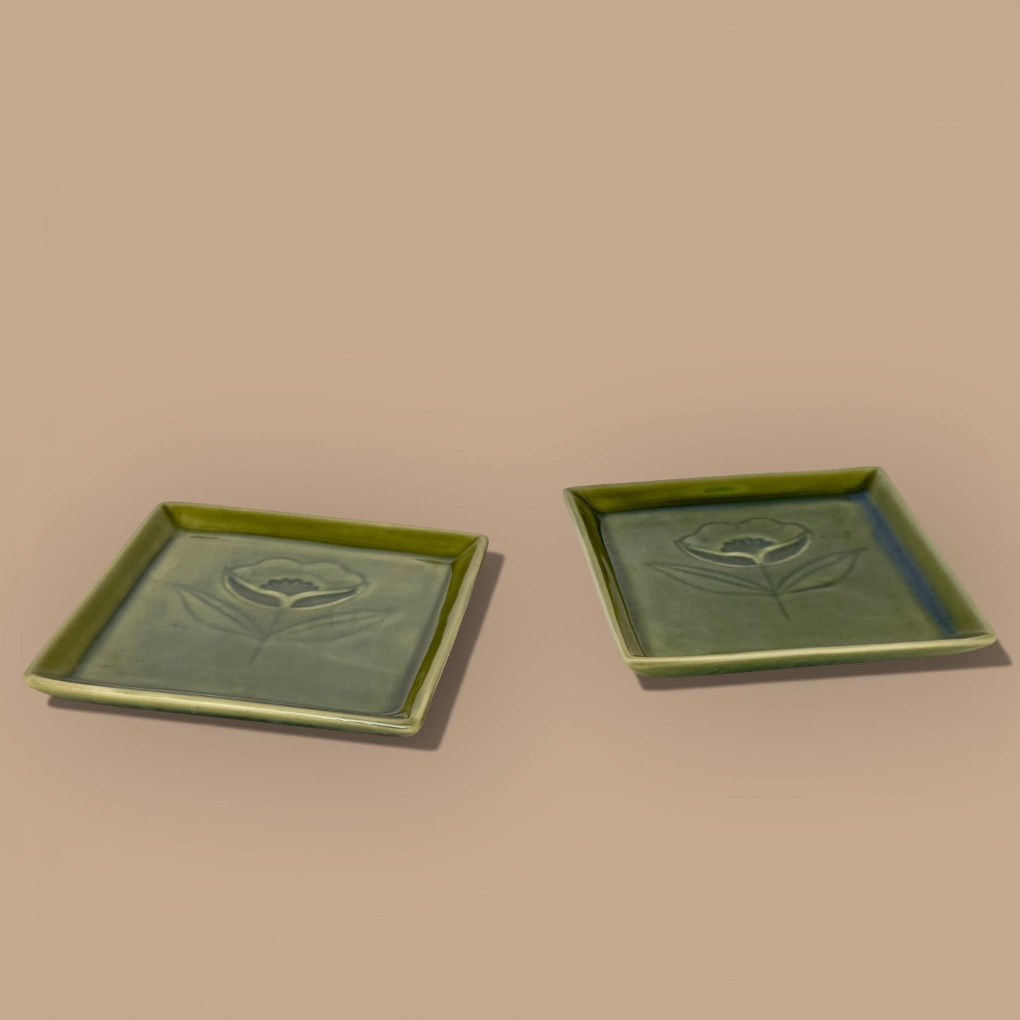 Rani Bagh Green Embossed Square Snack Plate - Pack of one