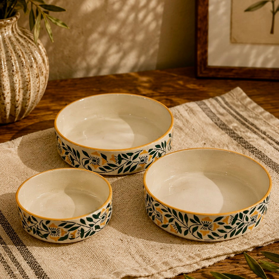 Marigold Trellis 3 Piece Nesting Flat Bowl Set