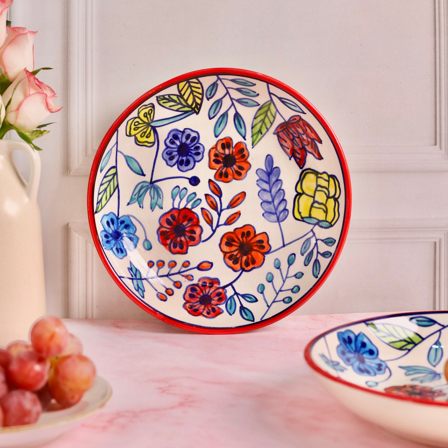 Handpainted Bloom Shallow Bowl - Pack of one