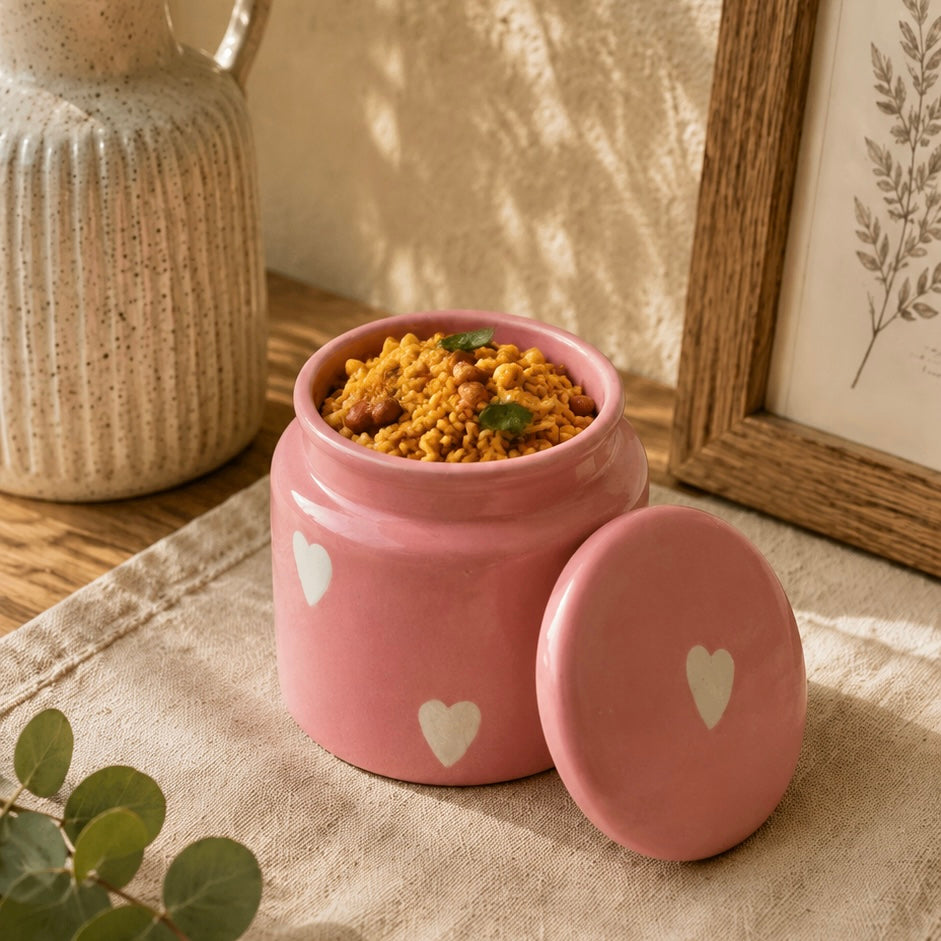 Pink Eternal Heart Jar - not airtight - pack of one with minor imperfections