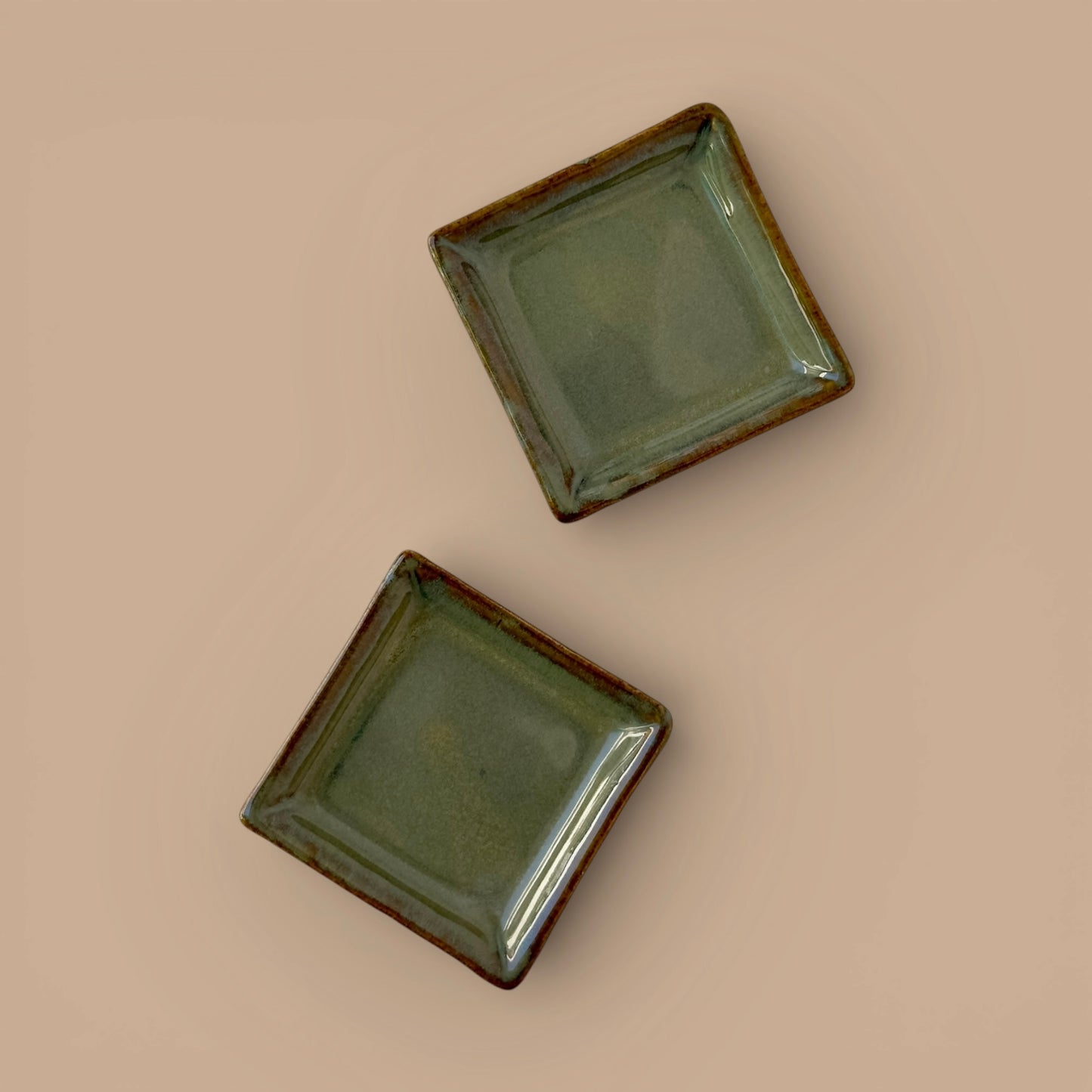 Set of 2 Tapas Square Individual Serving Plates - Olive Grey