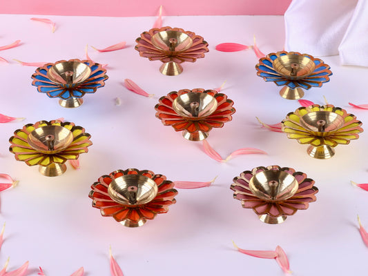 Colourful Brass Diyas - Set of 4